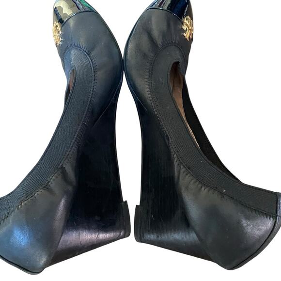 Tory Burch Jolie Cap Toe Black Leather Wedges size 9.5 - Picture 8 of 12